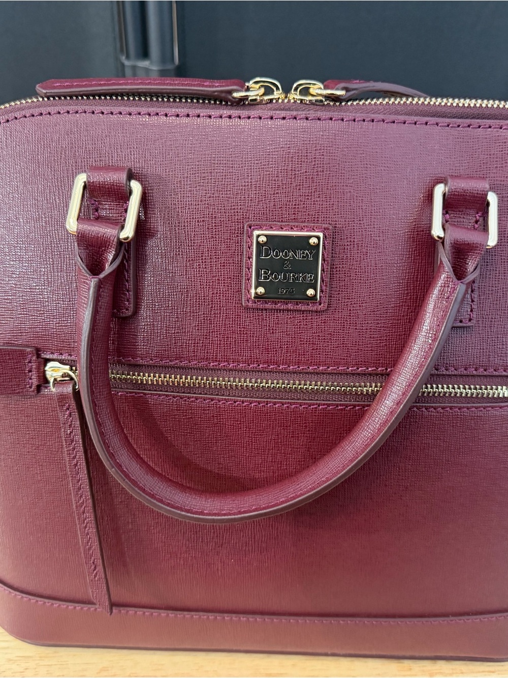 Dooney & Bourke Plum Saffiano Leather Satchel with Gold Hardware